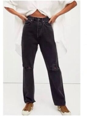 AGOLDE 90s Mid Rise Loose Jeans in Smokestack Black Ripped